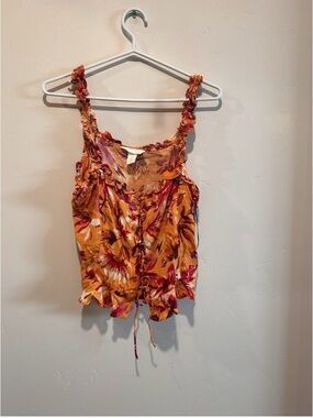H&M Floral Ruffle Tie-Front Tank in Mustard and Pink
